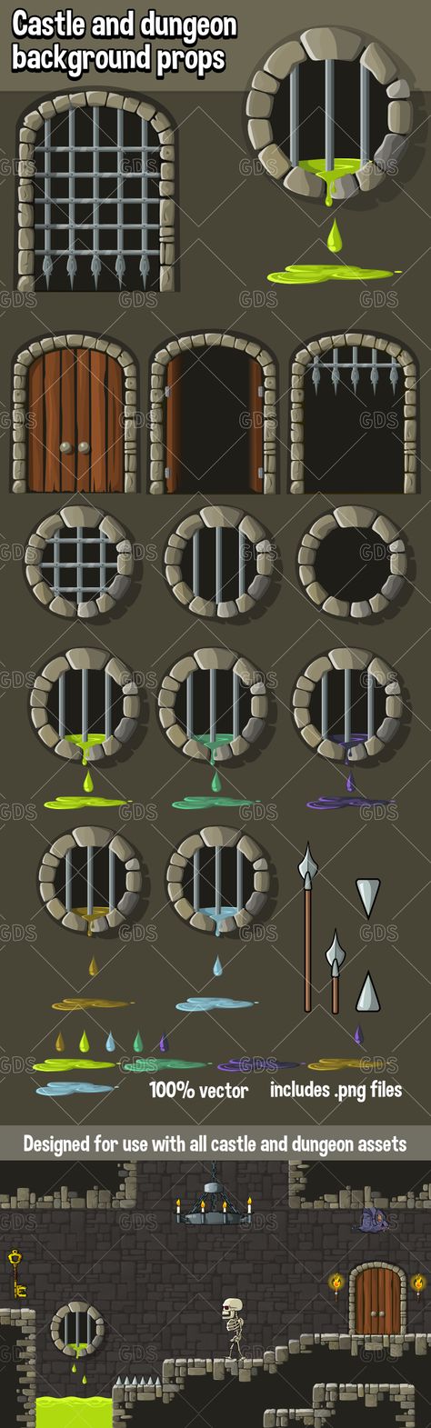 castle and dungeon background props Dungeon Background, Wooden Docking Station, 2d Game Art, Small Drawings, Game Background, Game Inspiration, Prop Design, Game Assets, Art Tips