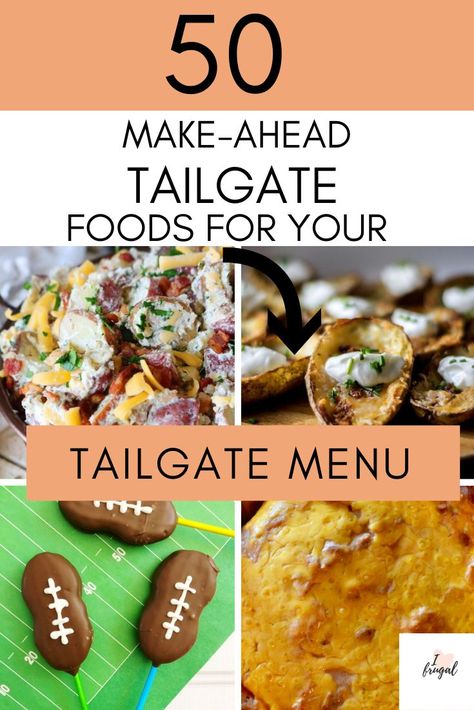 sAre you ready for fall football recipe? If so, this tailgate recipe roundup is for you. Click the pin to find 50 make-ahead tailgate foods for your football tailgate menu. These easy tailgate recipes are perfect to try this fall. #fallrecipes #winterrecipes #tailgaterecipes I Heart Frugal AR College Tailgate Food, Make Ahead Tailgate Food, Food Ideas Chicken, Tailgate Food Ideas, Football Themed Food, Tailgate Foods, Easy Tailgate Food, Tailgate Menu, Football Tailgate Food