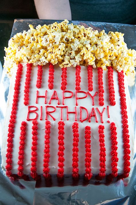 Happy Birthday Lori, Popcorn Birthday, Cake Popcorn, Birthday Movie Night, Popcorn Theme, Birthday Popcorn, Birthday Movie, Popcorn Cake, Movie Night Birthday Party