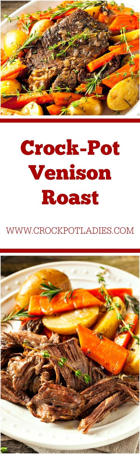 [Video] Crock-Pot Venison Roast - If you have a hunter in the family you are going to love this recipe for Crock-Pot Venison Roast! The venison pot roast & vegetables come out super tender! [Low Fat, Low Sugar & Weight Watchers Friendly!] #CrockPotLadies #CrockPot #SlowCooker #Venison #VenisonRecipes #Dinner #WeightWatchers