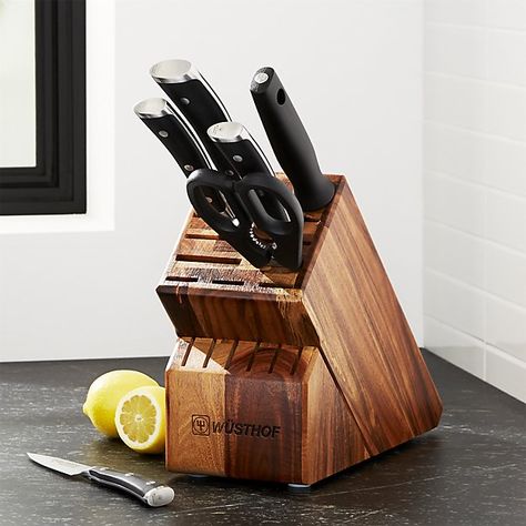 Wüsthof ® Classic Ikon 7-Piece Acacia Knife Block Set | Crate and Barrel Wusthof Knives, Global Knives, William Sonoma, Cutlery Storage, Wood Knife, Knife Storage, Micarta Handles, Kitchen Shears, Kitchen Cutlery