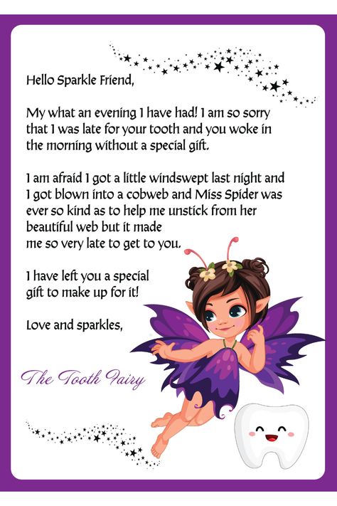 Free Printable toothfairy apology letter! Check out these cute apology letters from the tooth fairy! Have you forgotten to do something in the middle of the night?! We have all been there. Here is the perfect thing for you to give your little ones when the toothfairy forgot to put something under their pillow. Tooth Fairy Apology Letter, Toothfairy Letters Printable, Tooth Fairy Forgot To Come Letter, Free Tooth Fairy Printable, Fun Printables For Kids, Letter Package, Apology Letter, Tooth Fairy Letter, Fairy Ideas