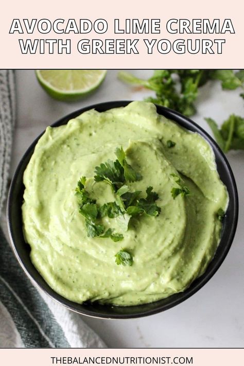 Whip up a healthy avocado lime ranch dressing with this easy recipe. It's a Chick-fil-A copycat that uses greek yogurt avocado crema and fresh lime to create a versatile sauce or dip. Avocado Lime Crema, Avocado Lime Ranch Dressing, Lime Dip, Blackened Fish Tacos, Big Snacks, Lime Crema, Creamy Avocado Sauce, Avocado Crema, Avocado Ranch