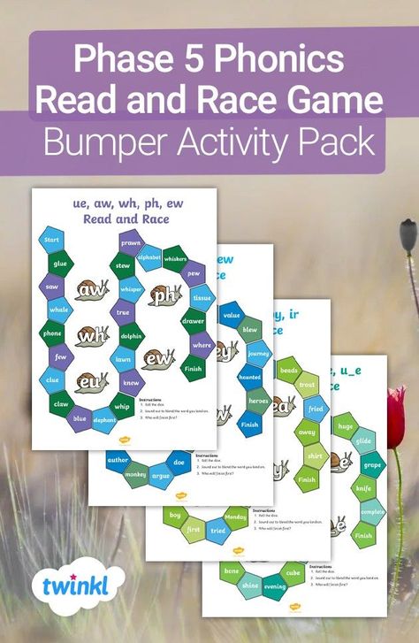 Use this phonics read and race game to encourage your child to practice their sounding and blending skills - perfect for the end of Phase 5. All you need is a dice and some counters to play this racing game with your children at home. Click to download from the Twinkl website!   #phonics #phonicsteaching #sounds #speech #teaching #teacher #parents #homelearning #homeeducation #homeschool #homeed #parents #twinkl #twinklresources #phonicsgames #phonicsactivities Phase 5 Phonics, Phonics Games, Phonics Reading, Racing Games, Teaching Phonics, Home Education, Activity Pack, Home Learning, Phonics Activities