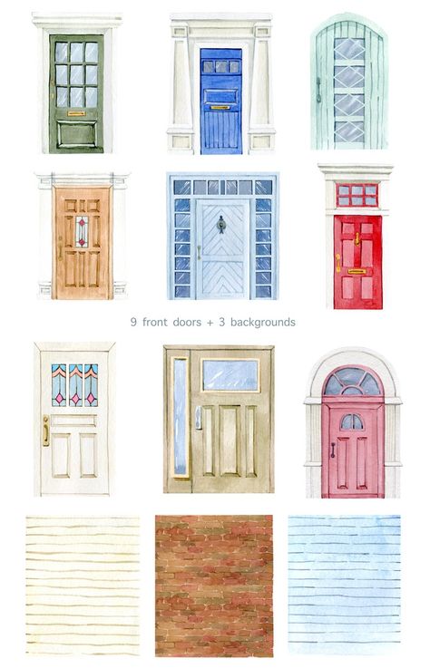 Christmas Holiday Doors Creator Outdoor Watercolor - Etsy Brasil Christmas Door Drawing, Christmas Door Illustration, Front Door Drawing, Watercolor Front Door, Winter Sketchbook, Door Watercolor Painting, Holiday Card Front Door, Christmas Front Door Watercolor, Front Door Art