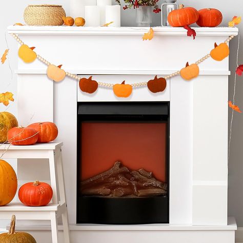 Capoda Fall Decoration Fall Felt Garland Pumpkin Banner Wood Bead Garland Thanksgiving Pumpkins Decor for Home Mantel Fireplace Farmhouse Walls, 4Ft Fireplace Farmhouse, Farmhouse Pumpkins, Pumpkins Decor, Pumpkin Banner, Thanksgiving Pumpkins, Mantel Fireplace, 3d Pumpkin, Pumpkin Garland, Felt Banner