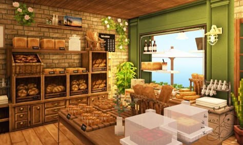 Minecraft Coffee Shop, Mizunos 16 Craft, Minecraft Rooms, Minecraft Shops, Cottagecore Minecraft, Minecraft Interior, Minecraft Interior Design, Bangunan Minecraft, Minecraft Cottage