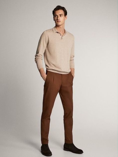 Polo Sweater Outfit, Brown Pants Men, Brown Pants Outfit, Formal Attire For Men, Sweater Outfits Men, Mens Business Casual Outfits, Shirt Outfit Men, Minimalist Fashion Men, Pants Outfit Men