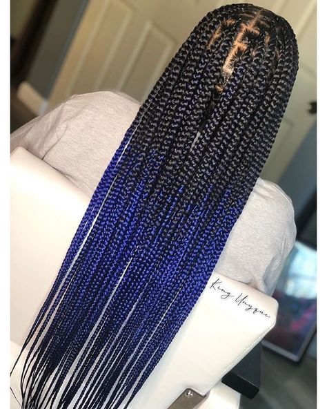 Blue Braids For Black Women, Ombré Knotless Braids, Knotless Braids Short, Beautiful Knotless Braids, Ombré Knotless, Blue And Black Braids, Latest Braids, Blue Box Braids, Black Box Braids