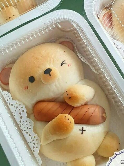 Bear Bread, Kue Macaroon, Kawaii Dessert, Kawaii Cooking, Cute Baking, Cute Snacks, Cute Food Art, Easy Food Art, Kawaii Food