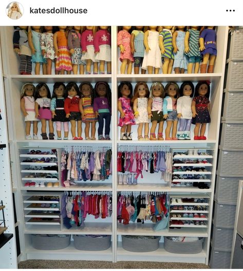 American Girl Organization Ideas, American Girl Doll Storage Ideas, Baby Doll Organization, Doll Storage Ideas, American Girl Doll Storage, Aria Bedroom, Doll Organizer, American Girl Storage, American Girl Clothes Patterns