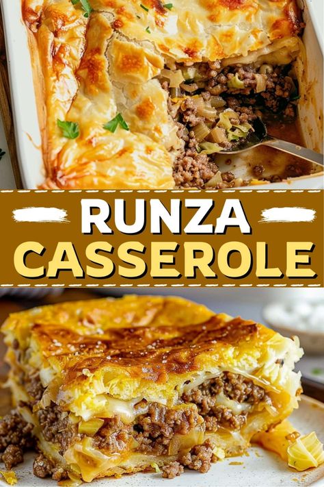 This Runza casserole is a classic Nebraska treat! It's packed with ground beef, cabbage, and cheese, a Runza Casserole Crescent Rolls, Dump And Go Casserole Recipes, Bierock Casserole, Casseroles With Ground Beef, Cabbage And Cheese, Recipes With Cabbage, Runza Casserole, Haluski Recipe, Ground Beef Cabbage