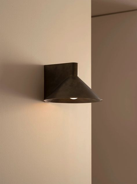 Conical Wall Light – studio HENRY WILSON Henry Wilson, Modernist House, Sand Casting, Lost Wax Casting, Black And Brass, Lost Wax, Solid Metal, Light And Shadow, Wall Light