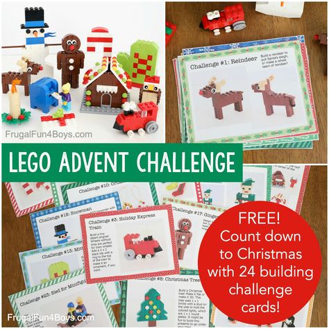 LEGO Advent Calendar {Building Challenges} - Frugal Fun For Boys and Girls Lego Cards, Calendar Challenge, Day Before Christmas, Lego Advent Calendar, Lego Advent, Advent Calendar Activities, Lego Mosaic, Lego Challenge, Lego Christmas