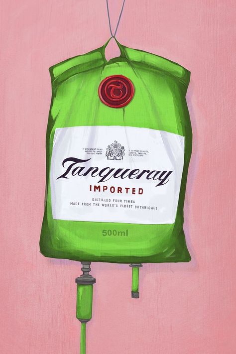 Funny artwork featuring an medical drip filled with gin alcohol Gin And Tonic Poster, Gin Poster, Gin Art, Iv Bag, Wonderland Artwork, Iv Drip, Drip Art, Food Wall Art, Drip Design