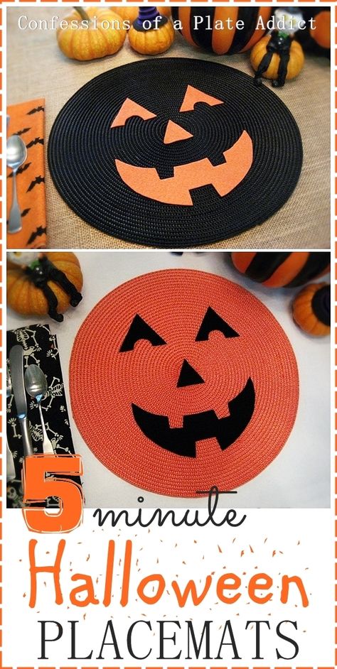 CONFESSIONS OF A PLATE ADDICT: 5 Minute Halloween Placemats #halloweenplacemats #diyhalloweenplacemats Handprint Halloween Crafts, Crafts Halloween Kids, Halloween Party Adults, Halloween Crafts For Preschoolers, Placemat Crafts, Halloween Kids Crafts Easy, Handprint Halloween, Crafts Elementary, Kids Crafts Toddlers