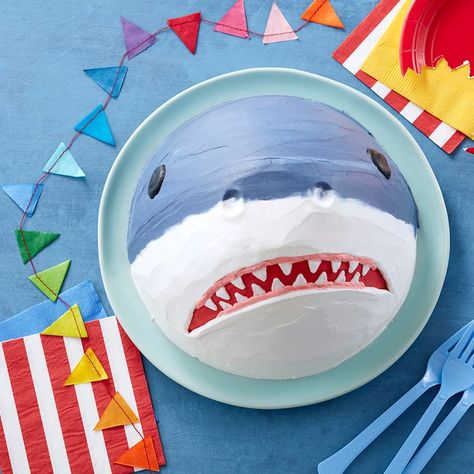 Wilton Cake Decorating on Instagram: “Made using our Wonder Mold Doll Cake Pan, this shark cake is ready to take a bite out of your next celebration!🦈 Link in bio for the full…” Doll Cake Pan, Kids Cooking Party, Shark Week Party, Shark Birthday Cakes, Shark Themed Party, Savory Cakes, 10 Birthday Cake, Cake Pan Set, Shark Cake