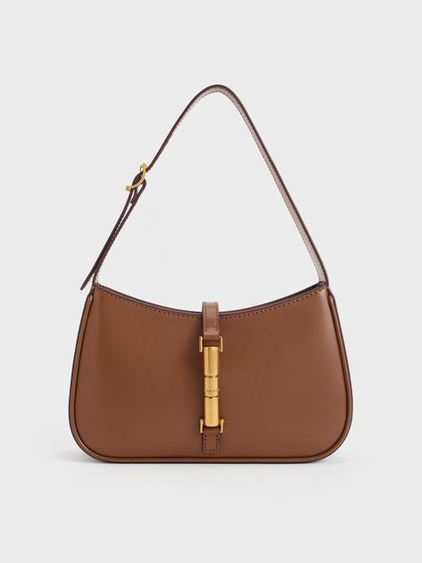 Cesia Metallic Accent Shoulder Bag - Chocolate | Charles & Keith Shoulder Bags That You Should Have | #Charles&Keith #Bags #ShoulderBags #Charles&KeithBags #Charles&KeithShoulderBags Purse Dump, Charles And Keith Bags, Charles And Keith, Brown Purse, Dream Bags, Brown Shoulder Bag, Personal Belongings, Chic Bags, Trending Handbag