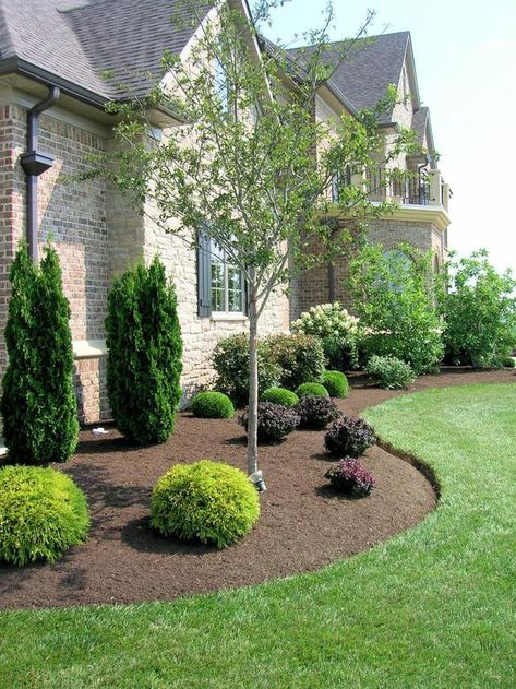 Landscaping Around Chimney, Year Around Plants Landscaping, Front Entryway Landscaping, Middle Tennessee Landscaping Ideas, Landscaping Corner Of House, Landscape For Ranch Style Home, Driveway Appeal, Subdivision Landscaping, Foundation Landscaping Ideas