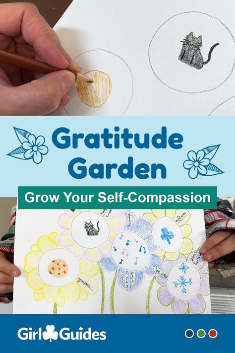 Draw a garden! Kids will think about the things they’re grateful for and use them to draw a garden full of flowers in this arty activity. Brownies Activities, Garden Full Of Flowers, Garden Kids, Girl Scout Badges, Global Citizenship, Civic Engagement, Garden Girls, Girl Guides, Self Compassion