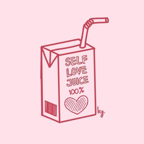 This juice made for love yourself before loving someoneLol Please Love Yourself Instead Of The Idea, Juice Carton Drawing, Self Love Juice Box Tattoo, Juice Carton Tattoo, Love Yourself Drawings, Aesthetic Self Love Art, Love Yourself Aesthetic, Juice Drawing, Kawaii Valentine