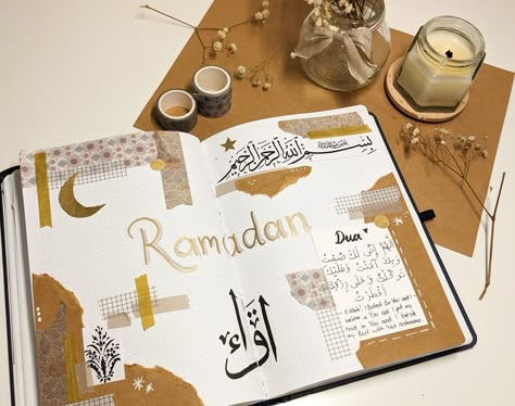 Islamic Scrapbook Ideas, Ramadan Journal Ideas, Ramadan Journal, Islamic Journal, Quran Journaling, Bullet Journal Ideas Templates, Journal Inspiration Writing, Bullet Journal Cover Ideas, Bullet Journal Paper