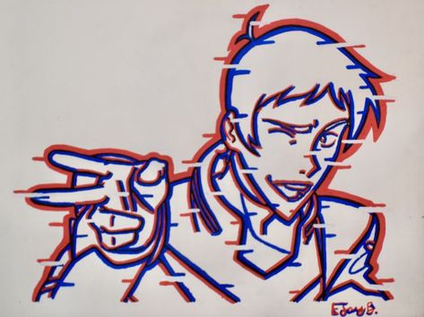 Red And Blue Glitch Drawing, Red And Blue 3d Effect Drawing, Blue Drawing Ideas, Red And Blue Drawing, 3d Sketch, Lance Mcclain, Blue Drawings, Trippy Drawings, Drawing Things