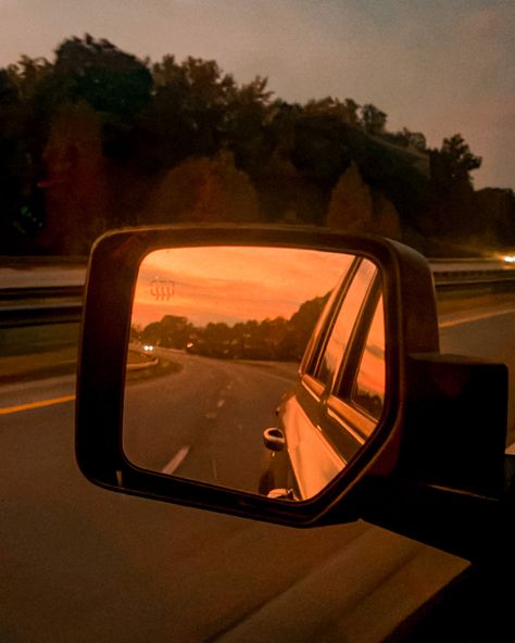 Rearview Mirror, Rearview Mirror Aesthetic, Rear Mirror Photography, Rear View Mirror Photography, Read View Mirror Decor Car, Apocalypse Movies, Car Mirror Reflection Painting, Sunset From Car Window, Car Side View