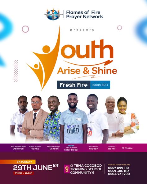 Youth arise & shine flyer designed by oppomence, contact us on 0247369275 Youth Flyer Design, Graphical Poster, Chris Oyakhilome, Church Banners Designs, Arise And Shine, Church Inspiration, Church Media Design, Digital Photography Backdrops, Church Youth