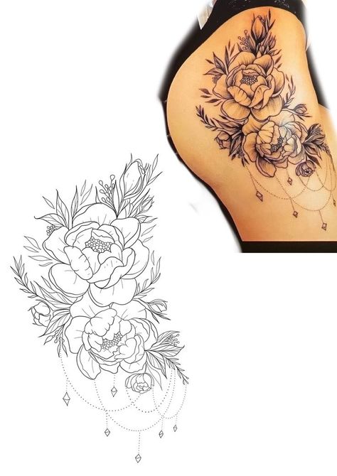 Mandala Flower Tattoos Thigh, Flower Hip Tattoo Thigh Piece Stencil, Floral Chandelier Tattoo, Thigh Tattoo Stencils For Women, Hip Tattoos Women Stencil, Flower Leg Tattoos Women, Floral Hip Tattoo Thigh Piece, Floral Thigh Tattoos Women, Tattoo Thigh Piece