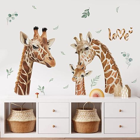 Giraffe Wall Decals Safari Animal Giraffe and Leaves Wall Stickers Baby Nursery Kids Room Living Room Wall Decor Baby Room Wall Decals, Animals Giraffe, Wall Decals Living Room, Family Wall Decals, Baby Room Themes, Animal Wall Decals, Nursery Wall Stickers, Kids Room Wall Decor, Theme Color