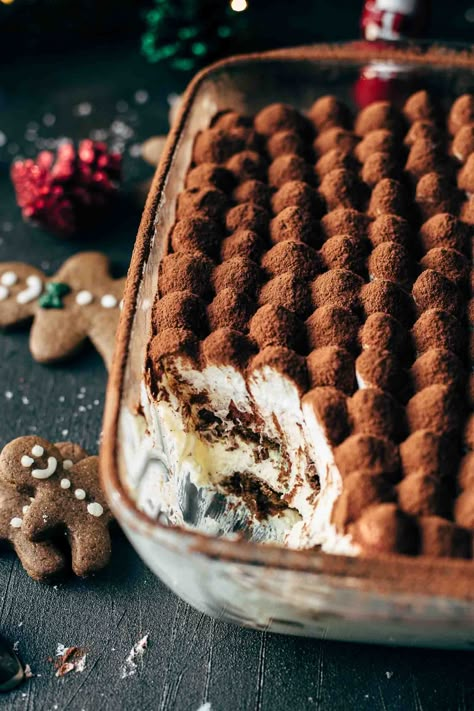 Gingerbread Eggnog Tiramisu, Holiday Baking Trends 2023, Different Flavor Tiramisu, Winter Desert Ideas, Egg Nog Tiramisu, Interesting Thanksgiving Recipes, Fancy Christmas Food, Easy Decadent Desserts, Not So Sweet Desserts