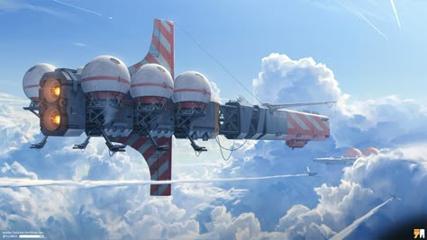 ArtStation - High-altitude supply ship, YuCong Tang Sci Fi Airship, Giant Spaceship Concept Art, Archangel Aesthetic, Exploration Ship, Space Ships Sci Fi, Flying Ships, Airship Art, Above Clouds, Sci Fi Ship