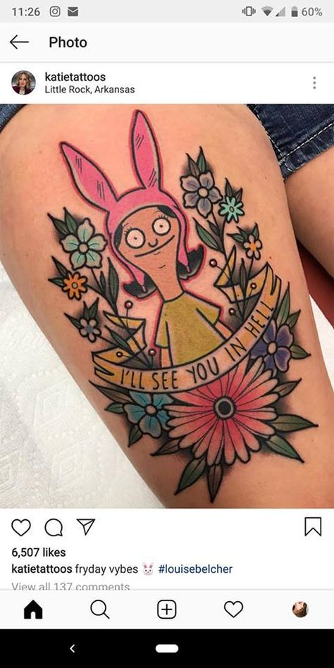 Bobs Burgers Tattoo, Katie Mcgowan, Muster Tattoos, Tattoo Traditional, Tatuaje A Color, Bob's Burgers, Traditional Tattoo Art, Your Spirit Animal, Old Tattoos