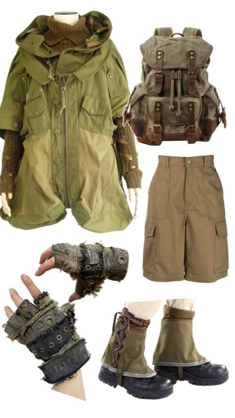 Future Apocalypse Outfit, Scavenger Outfit Post Apocalyptic, Outfits For Hiking Winter, Homeless Man Outfit, Wanderer Aesthetic Outfits, Steampunk Apocalypse Outfit, Apocalypse Aesthetic Fashion, Combat Medic Outfit, Grunge Dystopian Aesthetic