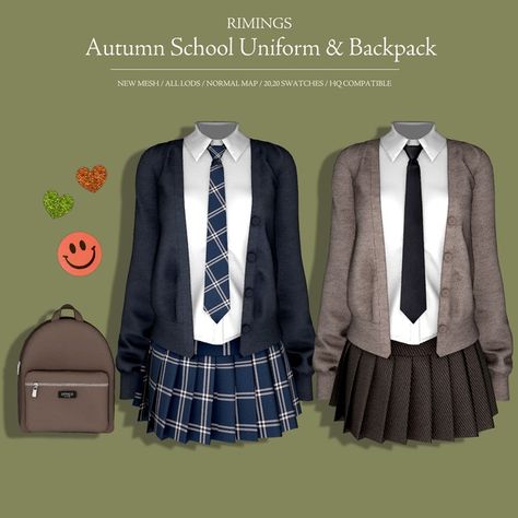 [RIMINGS] Autumn School Uniform & Backpack | Patreon Autumn School, Sims 4 Tsr, Sims 4 Cas Mods, Sims 4 Anime, Pelo Sims, Free Sims 4, The Sims 4 Packs, Sims 4 Game Mods, Sims 4 Expansions