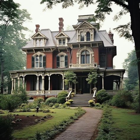 Mansard House, Norman Architecture, American Castles, Brick Homes, Vintage Homes, Fairytale House, Victorian Mansion, Mansard Roof, Victorian Farmhouse