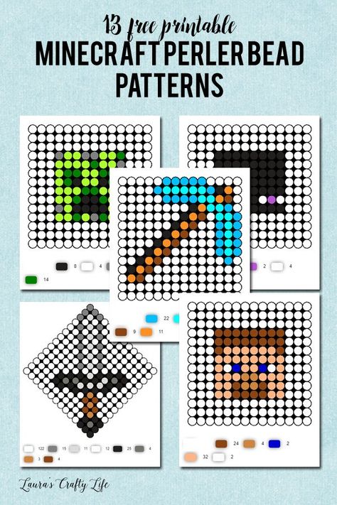 13 Free printable Minecraft Perler Bead patterns Perler Minecraft, Minecraft Perler Bead Patterns, Printable Minecraft, Minecraft Beads, Minecraft Bday, Minecraft Pattern, Diy Minecraft, Minecraft Birthday Party, Lego Minecraft