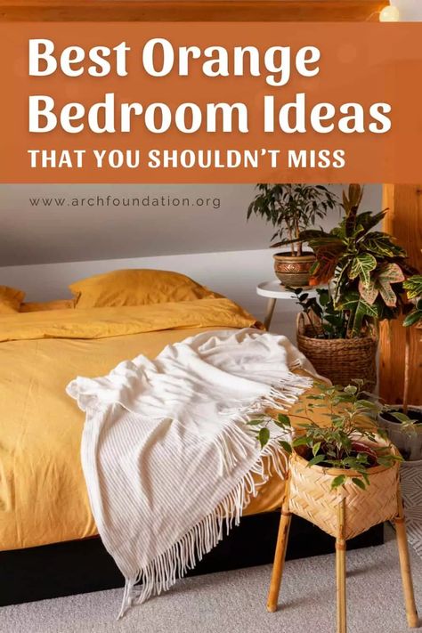 40 Best Orange Bedroom Ideas That You Shouldn’t Miss 2024 Orange Painted Walls Bedroom, Orange Bedroom Aesthetic, Orange Painted Walls, Orange Bedroom Ideas, Striped Bedroom, Orange Comforter, Color Bedroom, Orange Sherbert, Orange Curtains