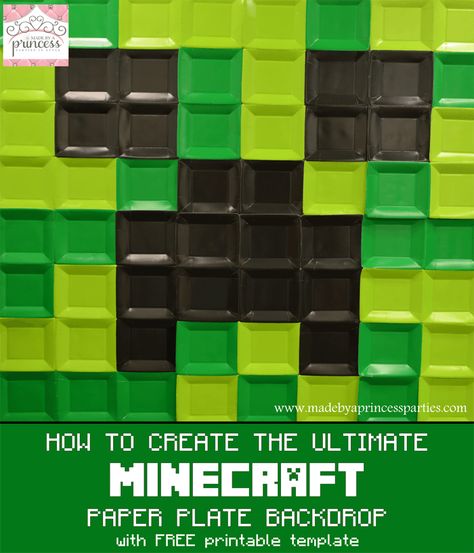 how to create the ultimate minecraft party paper plate backdrop idea. easy diy… Diy Minecraft Backdrop, Minecraft Party Backdrop, Minecraft Backdrop, Minecraft Paper, Diy Minecraft Birthday Party, Minecraft Party Favors, Minecraft Bday, Minecraft Bedroom Decor, Minecraft Party Decorations