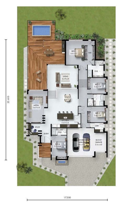 Large Open Plan Living, Single Floor House Design, Rendered Floor Plan, Luxury Townhouse, Plans Architecture, Retreat House, House Construction Plan, Architectural House Plans, Luxury Bedroom Master