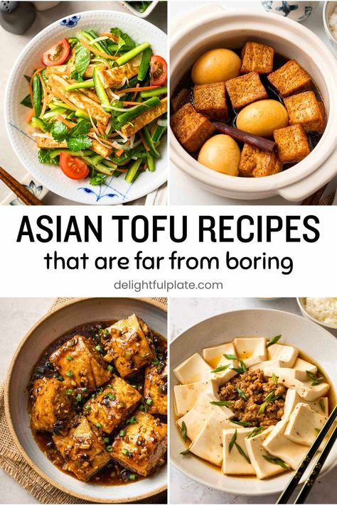 a collage of Asian tofu dishes Honey Tofu, Chinese Tofu Recipes, Vegetarian Tofu Recipes, Steak Bites And Potatoes, Asian Tofu Recipes, Chinese Tofu, Firm Tofu Recipes, Vietnamese Vegetarian, Silken Tofu Recipes