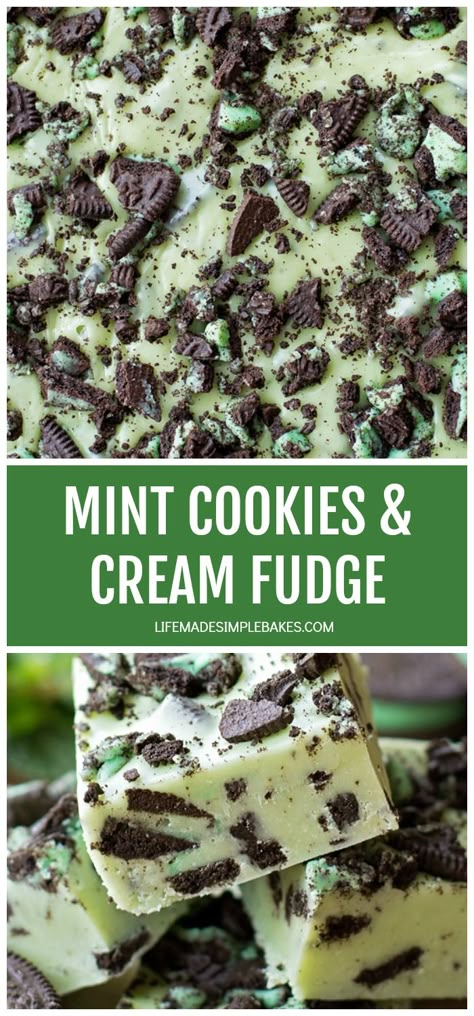 This thick and rich mint cookies & cream fudge is studded with chunks of mint creme Oreos. It's a cinch to make and tastes oh so good! #mintcookiesandcreamfrudge #cookiesandcream #mintcookiesandcream #mintoreofudge #homemadefudge Oreo Rice Krispie Treats, Cookies And Cream Fudge, Life Made Simple, Cream Fudge, Oreo Fudge, Mint Oreo, Chocolate Peanut Butter Pie, Homemade Candy, Cookies Cream