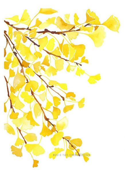 Yellow Ginkgo- Watercolor Art Print Leaves Border, Fall Yellow, Wallpaper Macbook, Ginkgo Leaves, 수채화 그림, Art Et Illustration, Watercolor Inspiration, Art And Illustration, Leaf Art