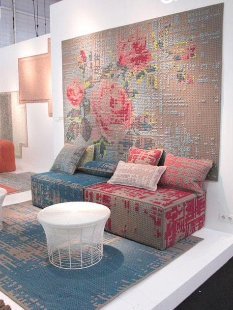 Contemporary Embroidery in Modern Interior Decorating https://www.lushome.com/contemporary-embroidery-in-modern-interior-decorating/186138 Modern Interior Decor, Contemporary Embroidery, Family Rooms, Peg Board, Modern Sofa, Living Room Inspiration, Living Room Sets, Cross Stitch Embroidery, Modern Interior