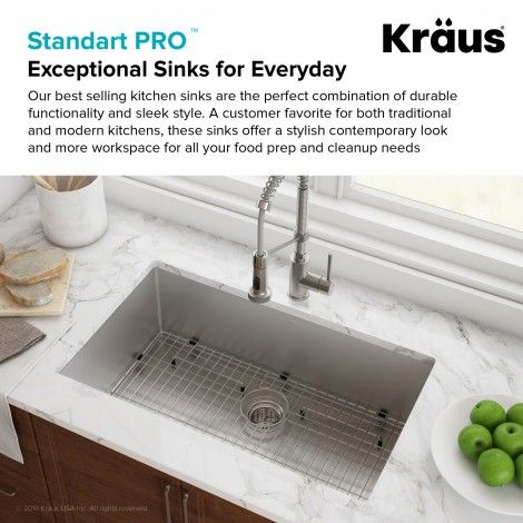 Stainless Steel Kitchen Sink | KrausUSA.com Undermount Kitchen Sinks Stainless Steel, Under Mount Kitchen Sink Stainless Steel, Kraus Farmhouse Sink Stainless Steel, Stainless Steel Single Bowl Kitchen Sink, Under Mount Kitchen Sink, Deep Sink, Sinks Kitchen Stainless, High End Kitchens, 25” Single Bowl Kitchen Sink Undermount Stainless Steel