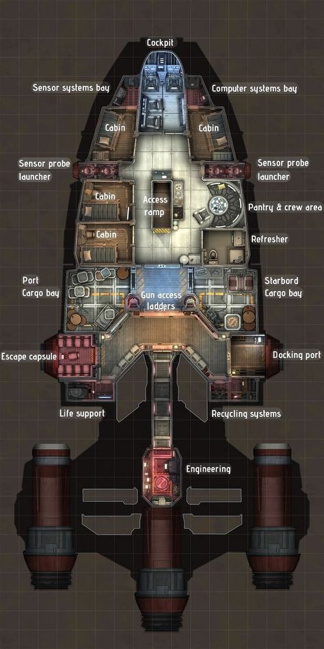 Starwars Ship Concept Art, Star Wars Ship Deck Plans, Traveller Rpg Ships Deck Plans, Scifi Ship Concept Art, Starfield Ship Designs, Starship Design Spaceship Concept, Star Wars Ships Concept, Space Ships Interior, Spaceship Layout