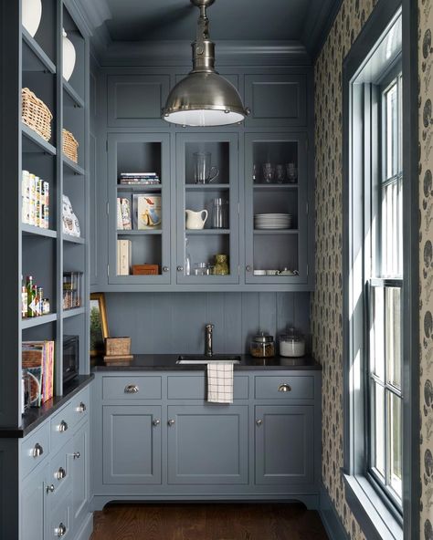 Pantry • Instagram Navy Pantry, Dark Blue Pantry, Blue Butlers Pantry, English Country Pantry, Blue Pantry Cabinets, English Pantry, Dark Blue Pantry Cabinets, Blue Pantry, Navy Butlers Pantry