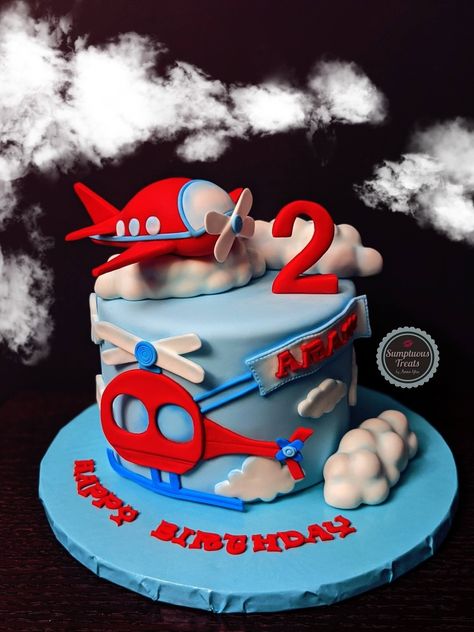 Helicopter Birthday Cake, Helicopter Cake, Planes Birthday Cake, Clouds Cake, Helicopter Birthday, Airplane Party Favors, Airplane Birthday Cakes, Thomas Cake, Thomas Cakes