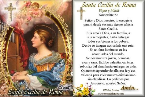 Imágenes de Cecill: Estampita y Oración a Santa Cecilia de Roma, Virgen y Mártir Catholic Saints Images, Maria Goretti, Santa Cecilia, Birthday Photo Frame, Related Images, Roman Catholic, Catholic Faith, Faith In God, Santa Maria